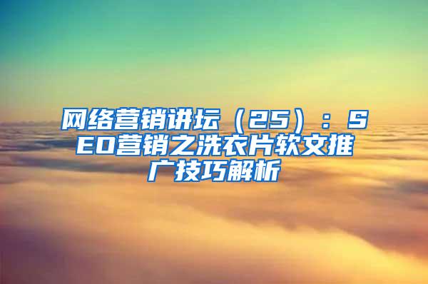 网络营销讲坛（25）：SEO营销之洗衣片软文推广技巧解析